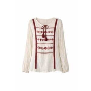 Clover Scout Womens S 32" Chest Boho Embroidered Peasant Top Tassels Flowy